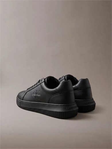 Calvin Klein Erkek Hakiki Deri Düşük Bilekli CK Logo Kabartmalı Siyah Sneaker YM0YM01317-0GT