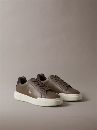 Calvin Klein Erkek Hakiki Deri Kalın ve Hafif Tabanlı Desenli Süet Detaylı Logolu Kahverengi Sneaker HM0HM02298-0HQ