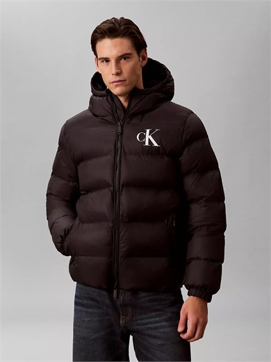 Calvin Klein Erkek Kapitoneli Kapüşonlu Su Tutmayan ve Nefes Alabilen Kumaş Ördek Tüyü Dolgulu Siyah Mont LV04RG513G-UB1