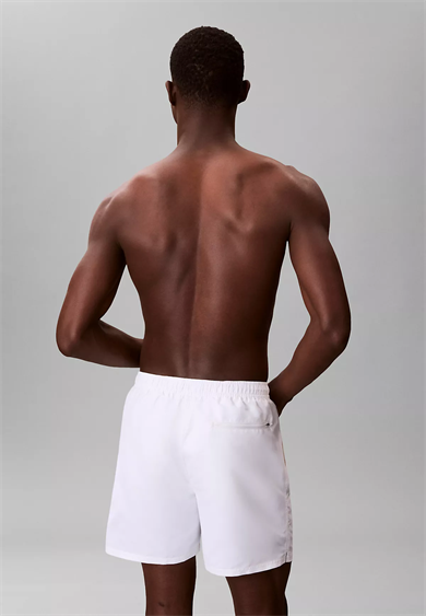Calvin Klein Erkek Logo Baskılı Hızlı Kuruyan Kumaş Beli Lastikli Beyaz Deniz Şortu LV00N61047-100