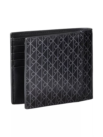 Calvin Klein Erkek Logo Desenli Bozuk Para Bölmeli Çok Kartlıklı Katlanır Siyah Cüzdan LV04D1085G-UB1