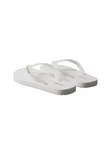 Calvin Klein Erkek Logo İmzalı Rahat Düz Tabanlı Parmak Arası Beyaz Terlik HM0HM02105-YBR