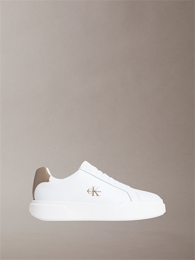 Calvin Klein Erkek Logo Kabartmalı Düşük Bilekli %100 Deri Beyaz-Kahverengi Sneaker YM0YM01344-05O