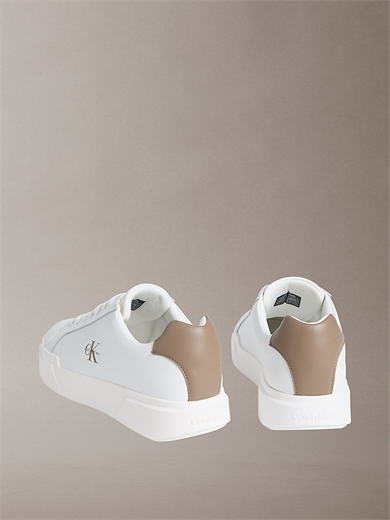 Calvin Klein Erkek Logo Kabartmalı Düşük Bilekli %100 Deri Beyaz-Kahverengi Sneaker YM0YM01344-05O