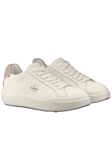 Calvin Klein Erkek Logo Kabartmalı Düşük Bilekli %100 Deri Beyaz Sneaker YM0YM01344-0LC