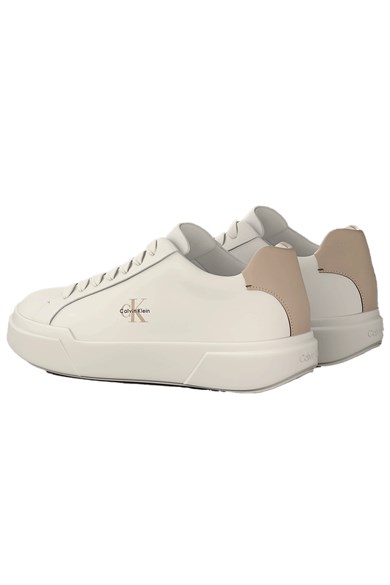 Calvin Klein Erkek Logo Kabartmalı Düşük Bilekli %100 Deri Beyaz Sneaker YM0YM01344-0LC
