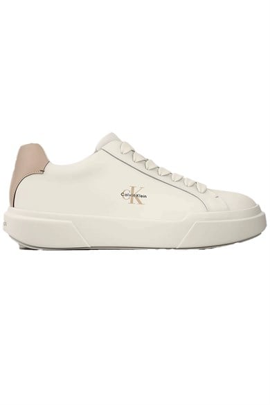 Calvin Klein Erkek Logo Kabartmalı Düşük Bilekli %100 Deri Beyaz Sneaker YM0YM01344-0LC