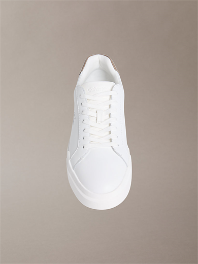 Calvin Klein Erkek Logo Kabartmalı Düşük Bilekli %100 Deri Beyaz-Kahverengi Sneaker YM0YM01344-05O