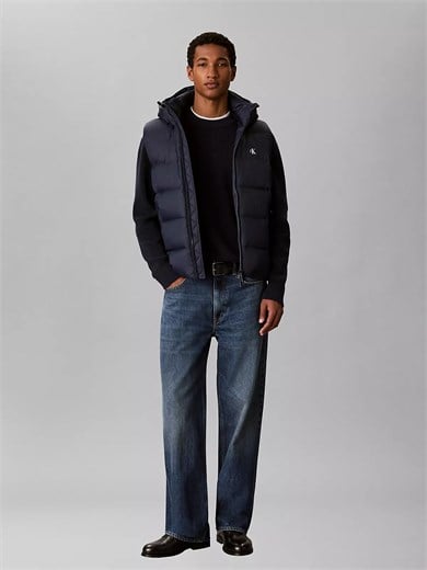 Calvin Klein Erkek Normal Kalıp Kuş Tüyü Dolgulu Kapitone Desenli Çıkarılabilir Kapüşonlu Lacivert Yelek LV04RG514G-CEF