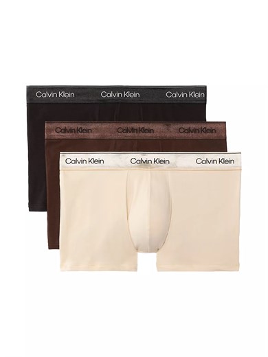 Calvin Klein Calvin Klein Erkek Pamuklu Slim Fit Beli Elastik Bantlı 3'lü Siyah-Kahverengi-Krem Boxer LV00NB4575-NGM