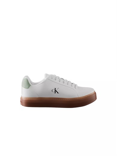Calvin Klein Erkek Rahat Taban Bağcıklı Deri Düz Taban Beyaz Sneaker YM0YM01435-0LE