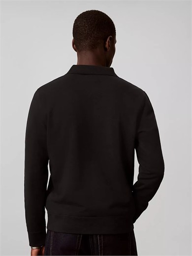 Calvin Klein Erkek Rahat Kalıp Pamuklu Havlu Kumaş Monogram Nakışlı Uzun Kollu Siyah Sweatshirt LV04RH235G-UB1
