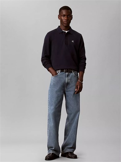 Calvin Klein Erkek Rahat Kalıp Pamuklu Havlu Kumaş Monogram Nakışlı Uzun Kollu Lacivert Sweatshirt LV04RH235G-CEF
