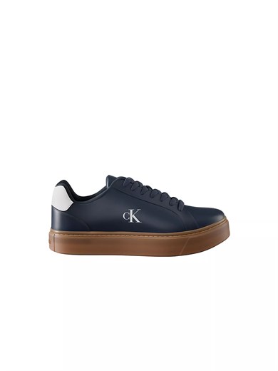 Calvin Klein Erkek Rahat Taban Bağcıklı Deri Düz Taban Lacivert Sneaker YM0YM01435-0ZV