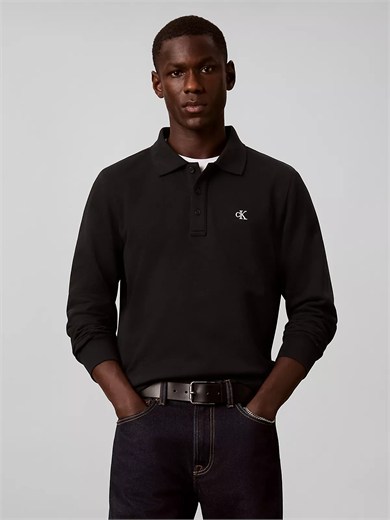 Calvin Klein Erkek Rahat Kalıp Pamuklu Havlu Kumaş Monogram Nakışlı Uzun Kollu Siyah Sweatshirt LV04RH235G-UB1