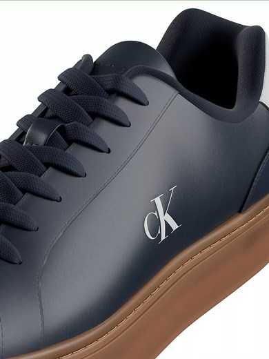 Calvin Klein Erkek Rahat Taban Bağcıklı Deri Düz Taban Lacivert Sneaker YM0YM01435-0ZV