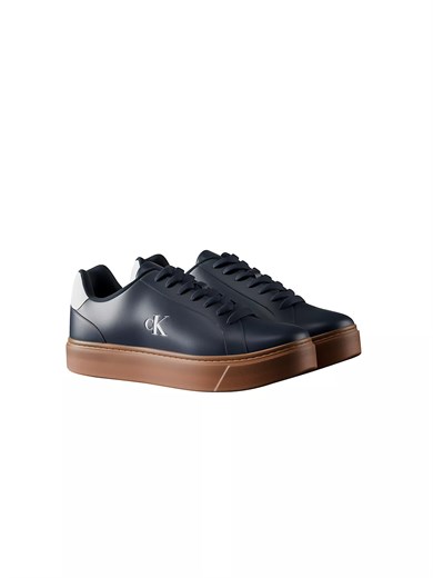 Calvin Klein Erkek Rahat Taban Bağcıklı Deri Düz Taban Lacivert Sneaker YM0YM01435-0ZV