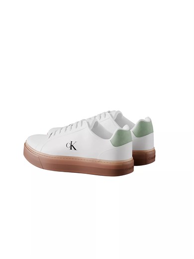 Calvin Klein Erkek Rahat Taban Bağcıklı Deri Düz Taban Beyaz Sneaker YM0YM01435-0LE