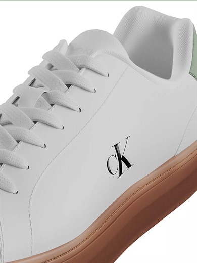 Calvin Klein Erkek Rahat Taban Bağcıklı Deri Düz Taban Beyaz Sneaker YM0YM01435-0LE