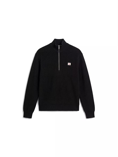 Calvin Klein Erkek Regular Fit Pamuklu Örgü Balıkçı Yaka Yarım Fermuarlı Uzun Kollu Siyah Kazak LV04RH327G-UB1