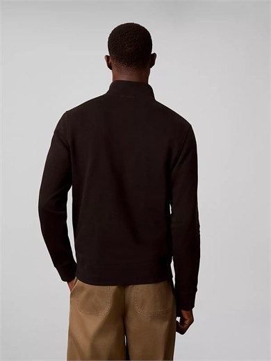 Calvin Klein Erkek Regular Fit Pamuklu Dik Yaka Yarım Fermuarlı Logolu Uzun Kollu Siyah Sweatshirt LV04RG280G-UB1