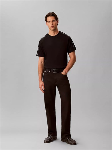 Calvin Klein Erkek Regular Fit Yuvarlak Yakalı Omuzları Şerit Çizgili Kısa Kollu Siyah T-Shirt LV04RH201G-UB1