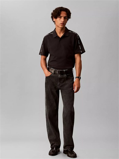 Calvin Klein Erkek Regular Fit %100 Pamuklu Düğmeli Polo Yaka Logo Bantlı Kısa Kollu Siyah Polo Yaka T-Shirt LV04RH202G-UB1