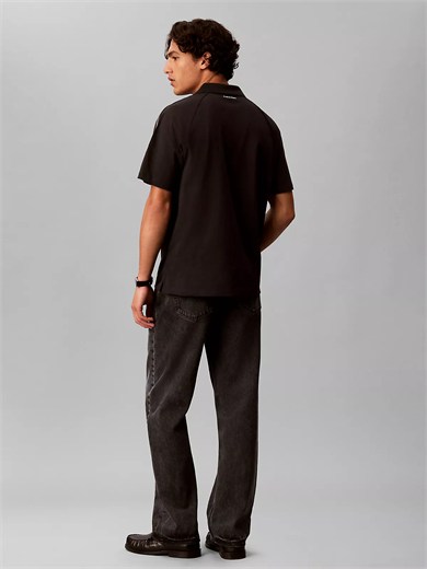 Calvin Klein Erkek Regular Fit %100 Pamuklu Düğmeli Polo Yaka Logo Bantlı Kısa Kollu Siyah Polo Yaka T-Shirt LV04RH202G-UB1