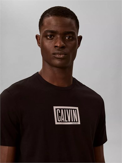 Calvin Klein Erkek Regular Fit Kutu Logo Grafik Baskılı Bisiklet Yaka Kısa Kollu Siyah T-Shirt LV04RH818G-UB1