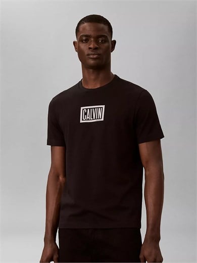 Calvin Klein Erkek Regular Fit Kutu Logo Grafik Baskılı Bisiklet Yaka Kısa Kollu Siyah T-Shirt LV04RH818G-UB1