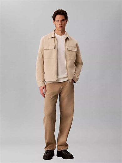 Calvin Klein Erkek Uzun Kol Bisiklet Yaka Calvin Klein Baskı Desen Pamuklu Ekru Kazak LV04RH326G-YAS