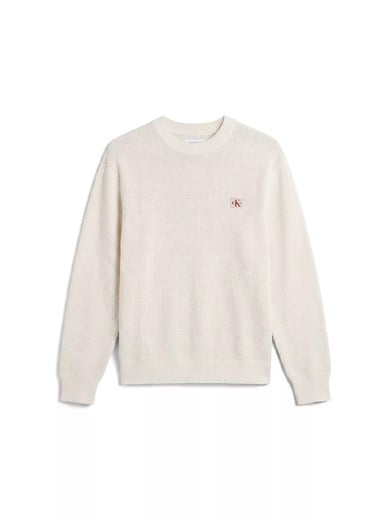 Calvin Klein Erkek Uzun Kol Bisiklet Yaka Calvin Klein Baskı Desen Pamuklu Ekru Kazak LV04RH326G-YAS