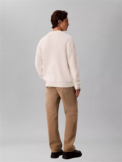 Calvin Klein Erkek Uzun Kol Bisiklet Yaka Calvin Klein Baskı Desen Pamuklu Ekru Kazak LV04RH326G-YAS