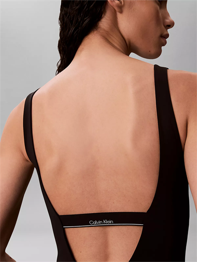 Calvin Klein Kadın Askılı CK Yazı Desenler Slip Sırt Dekolte Esnek Kumaş Siyah Mayo LV00Q61205-UB1
