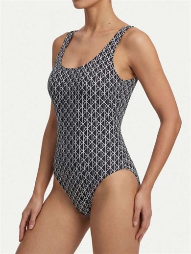 Calvin Klein Kadın Askılı CK Yazı Desenler Slip Sırt Dekolte Esnek Kumaş Siyah Mayo LV00Q61205-32N