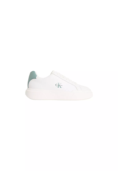 Calvin Klein Kadın Bağcıklı Rahat Taban Logo Detaylı Deri Günlük Beyaz Sneaker YW0YW01947-05X