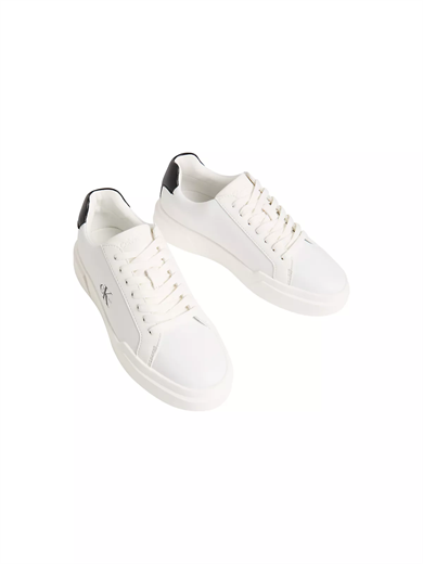 Calvin Klein Kadın Bağcıklı Rahat Taban Logo Detaylı Deri Günlük Beyaz-Siyah Sneaker YW0YW01947-06X