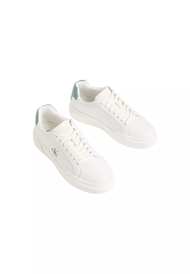 Calvin Klein Kadın Bağcıklı Rahat Taban Logo Detaylı Deri Günlük Beyaz Sneaker YW0YW01947-05X
