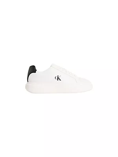 Calvin Klein Kadın Bağcıklı Rahat Taban Logo Detaylı Deri Günlük Beyaz-Siyah Sneaker YW0YW01947-06X
