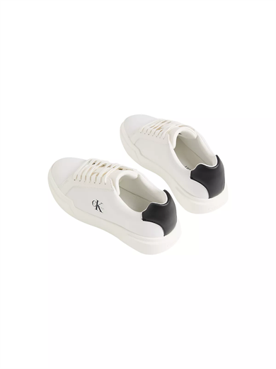 Calvin Klein Kadın Bağcıklı Rahat Taban Logo Detaylı Deri Günlük Beyaz-Siyah Sneaker YW0YW01947-06X