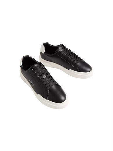 Calvin Klein Kadın Bağcıklı Rahat Taban Logo Detaylı Deri Günlük Siyah Sneaker YW0YW01947-06W