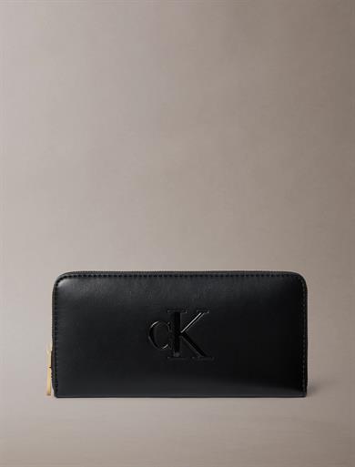 Calvin Klein Kadın CK Desenli Kart Bölmeli Deri Siyah Cüzdan LV04F1077G-UB1