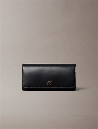 Calvin Klein Kadın CK Logo Detaylı Banknot ve Fermuar Bölmeli Hakiki Deri Siyah Cüzdan LV04F1224G-UB1