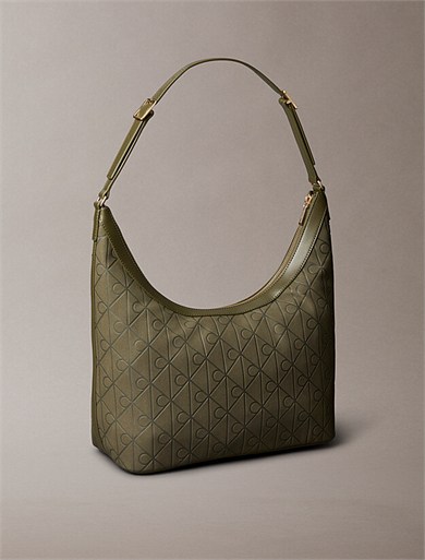 Calvin Klein Kadın CK Logo Desenli Fermuarlı Ayarlanabilir Omuz Askılı Haki Çanta LV04F3881G-LI1