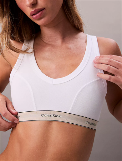 Calvin Klein Kadın Ck Logolu Pamuklu Slim Fit Askılı Beyaz Sütyen LV00QF8594-100