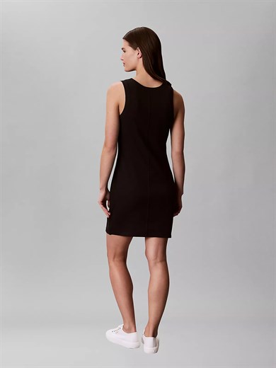 Calvin Klein Kadın Dar Kalıp Yuvarlak Yakalı Pamuklu Logo Detaylı Mini Siyah Elbise LV047G213G-UB1