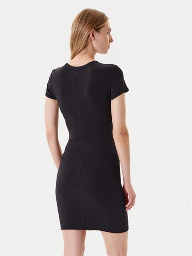 Calvin Klein Kadın Dar Kesim Yuvarlak Yakalı Kısa Kollu CK Logo İşlemeli Mini Siyah Elbise LV047B266G-UB1