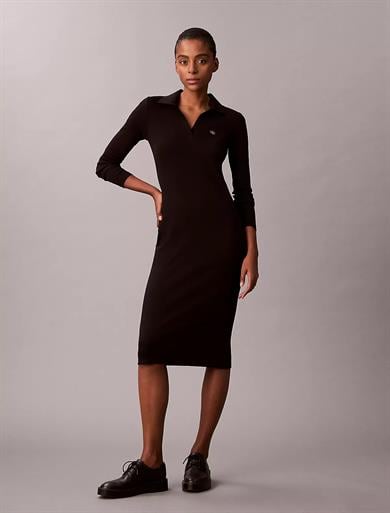 Calvin Klein Calvin Klein Kadın Dar Kesim Pamuklu Midi Boy Siyah Elbise LV047E202G-UB1