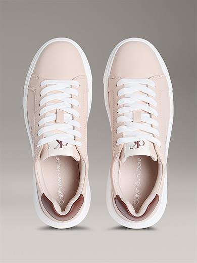 Calvin Klein Kadın Deri Bağlamalı Düz Taban Yuvarlak Burun Ck Desenli Pembe Sneaker YW0YW01872-0JX