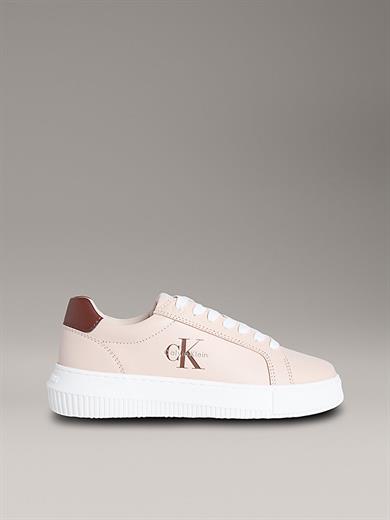 Calvin Klein Kadın Deri Bağlamalı Düz Taban Yuvarlak Burun Ck Desenli Pembe Sneaker YW0YW01872-0JX